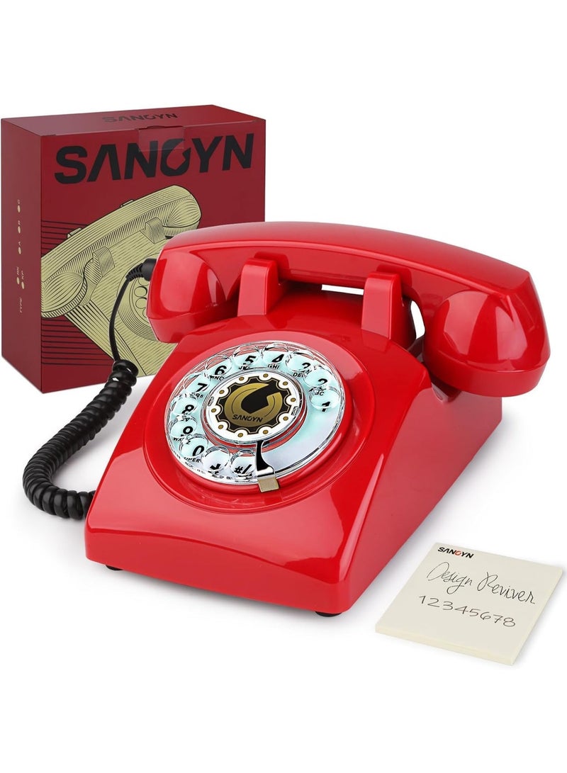 Sangyn Retro Rotary Dial Phone Sangyn 1960s Vintage Landline Telephone Old Fashioned Corded Phones with Mechanical Ringer for Home Office Desk - Image 1